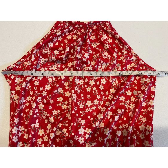 New Shows Womens Floral Mini Dress Halter Neck Back Keyhole Smocked Waist Red M - Picture 4 of 8